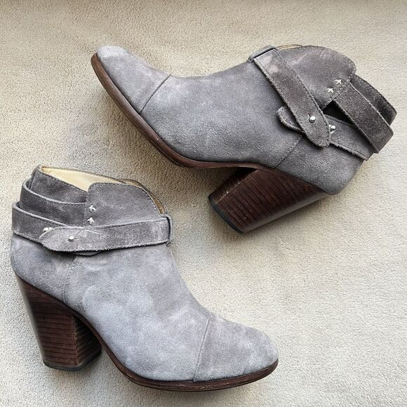 Rag & Bone Harrow Gray Suede Block Heel Western Bootie Boot Women EU 38.5 US 8.5 - Picture 16 of 16
